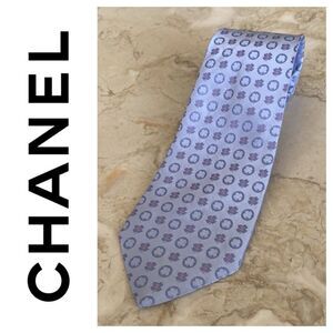 Chanel CC Logo Four Leaf Clover 100% Silk Tie